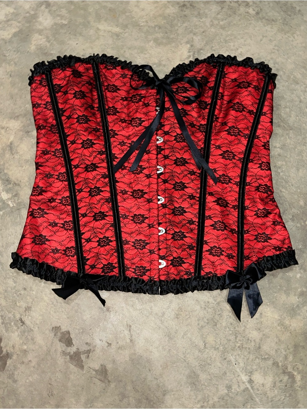 Red Corset Bustier with Lace Accents